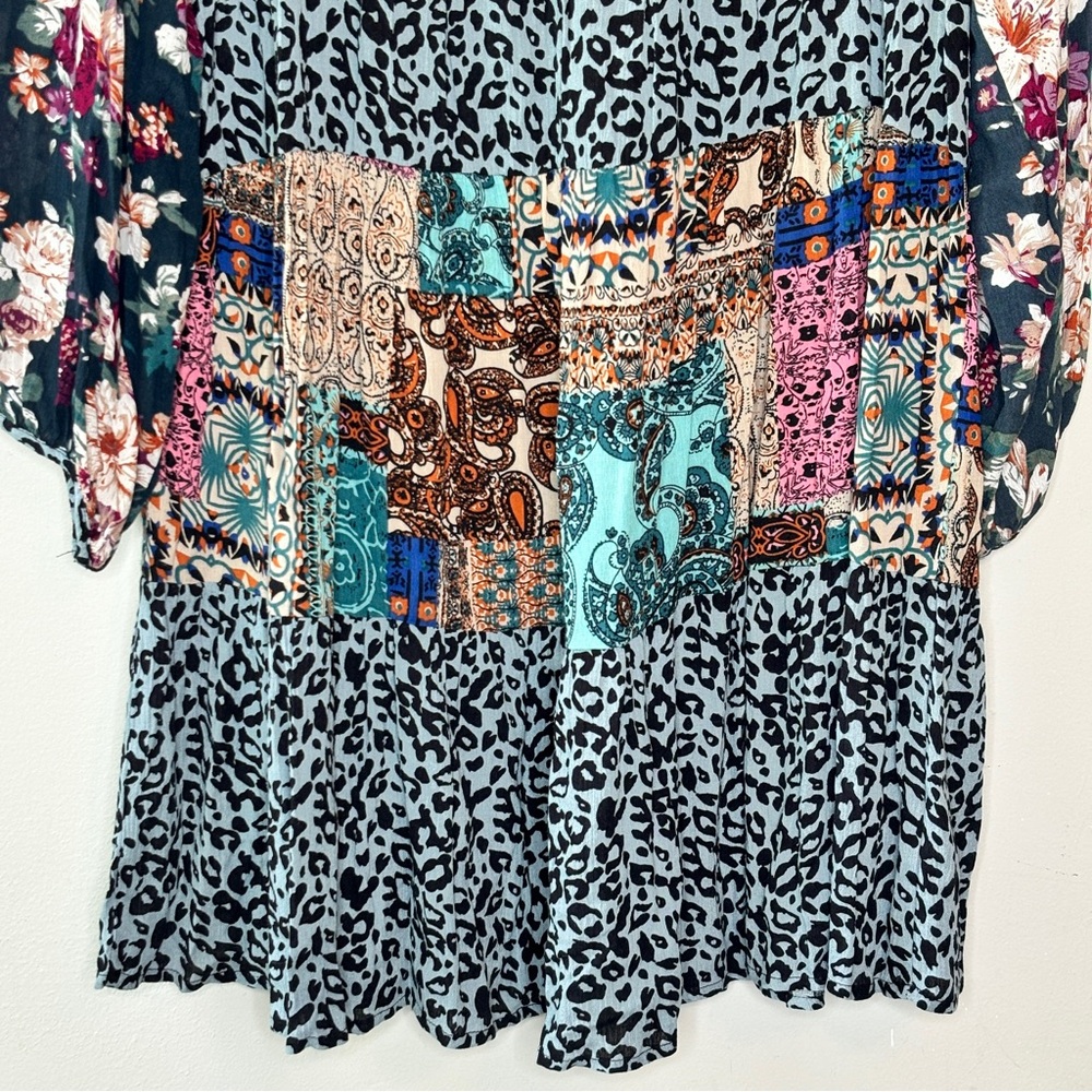 Umgee Multicolor Mixed Print Patchwork Round Neck… - image 6